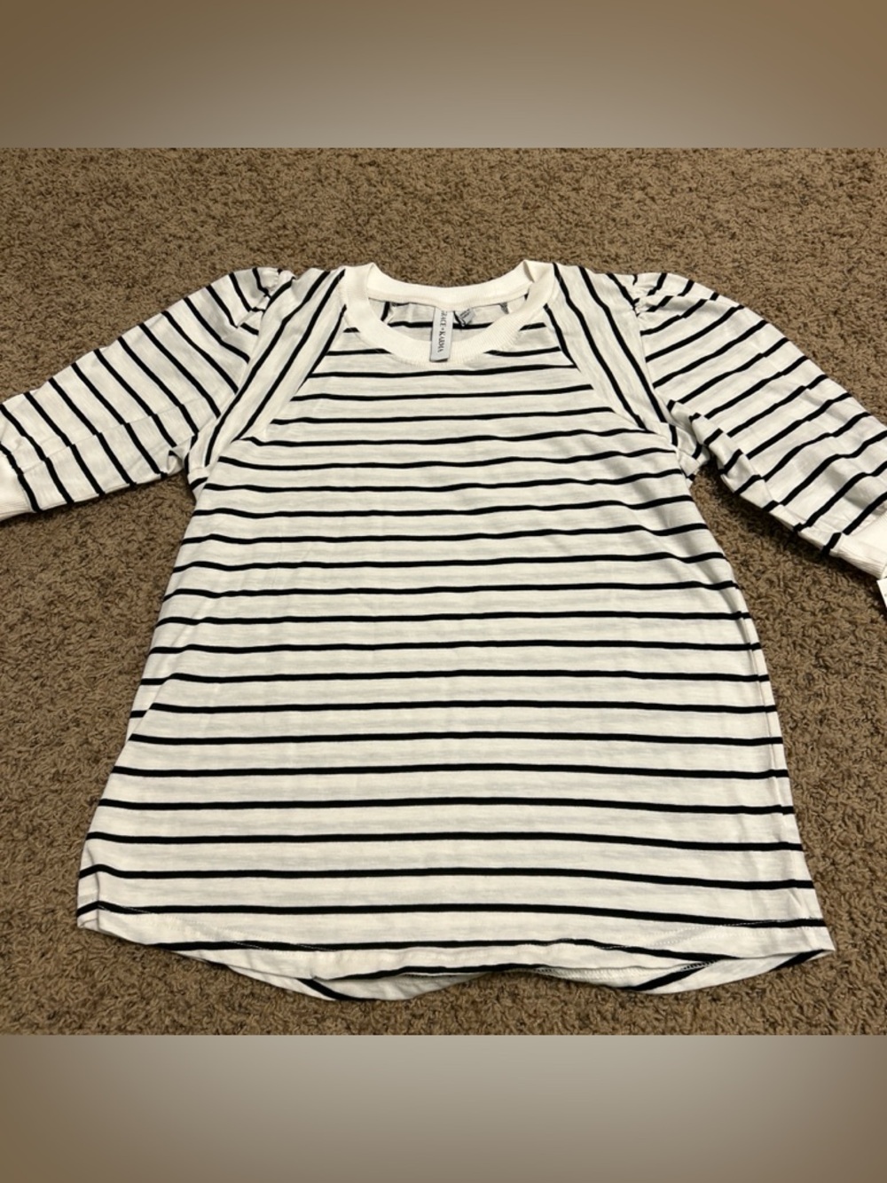 Women's Striped 3/4 Sleeve Blouse - White & Black